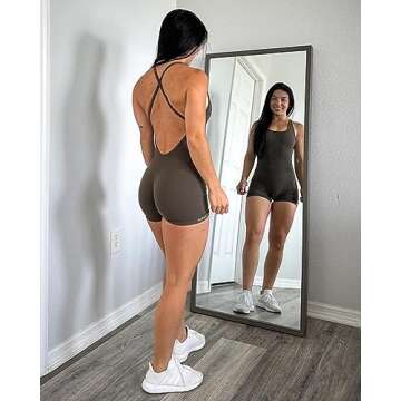 AUROLA Strappy Romper for Women Workout Yoga Gym Seamless One Piece Racerback Jumpsuit,Chestnut Brown,M