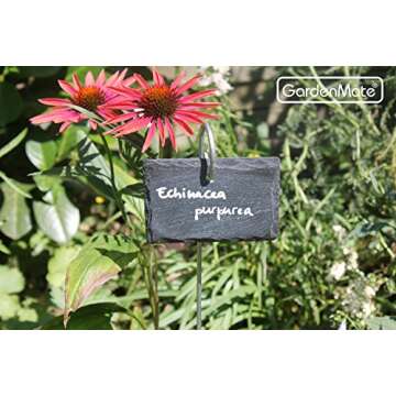 GardenMate 10-Pack Natural Style Slate Plant Labels (4"x 2 3/4") Hanging from a Stainless Steel Metal Rod (22")