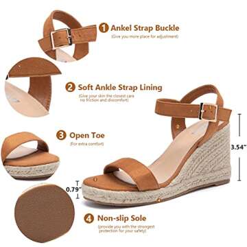 BayQ Women's Espadrilles Platform Wedges Sandals Ankle Buckle Strap Open Toe Summer Dress Shoes Brow...