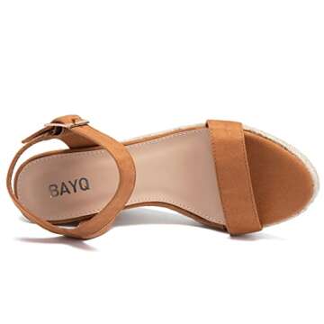 BayQ Women's Espadrilles Platform Wedges Sandals Ankle Buckle Strap Open Toe Summer Dress Shoes Brown Size 6