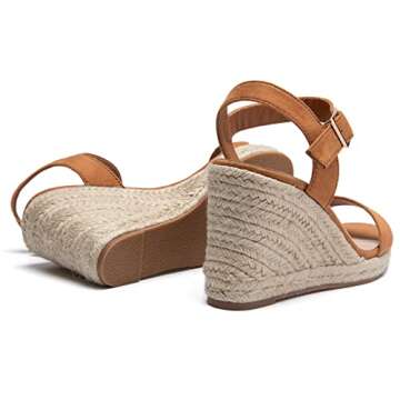 BayQ Women's Espadrilles Platform Wedges Sandals Ankle Buckle Strap Open Toe Summer Dress Shoes Brown Size 6