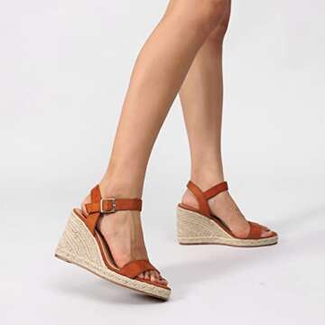 BayQ Women's Espadrilles Platform Wedges Sandals Ankle Buckle Strap Open Toe Summer Dress Shoes Brown Size 6