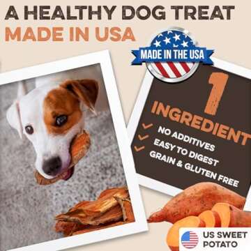 Sweet Potato Slices For Dogs - Single Ingredient Grain Free Dog Treats, Best High Anti-Oxidant Healthy 100% Natural Thick Cut Dried Sweet Potato Dog Treats With No Added Preservatives (14oz)