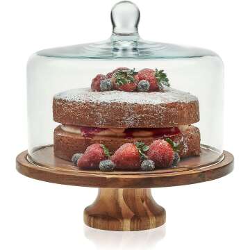 Acaciawood Cake Stand with Glass Dome | Elegant Display