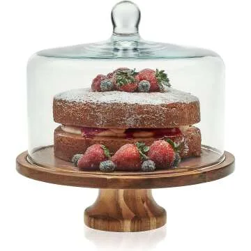 Acaciawood Cake Stand with Glass Dome | Elegant Display