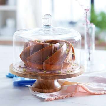 Acaciawood Cake Stand with Glass Dome | Elegant Display