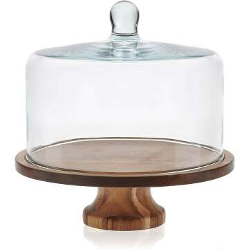 Acaciawood Cake Stand with Glass Dome | Elegant Display
