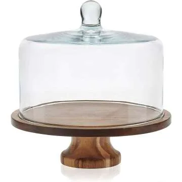 Acaciawood Cake Stand with Glass Dome | Elegant Display