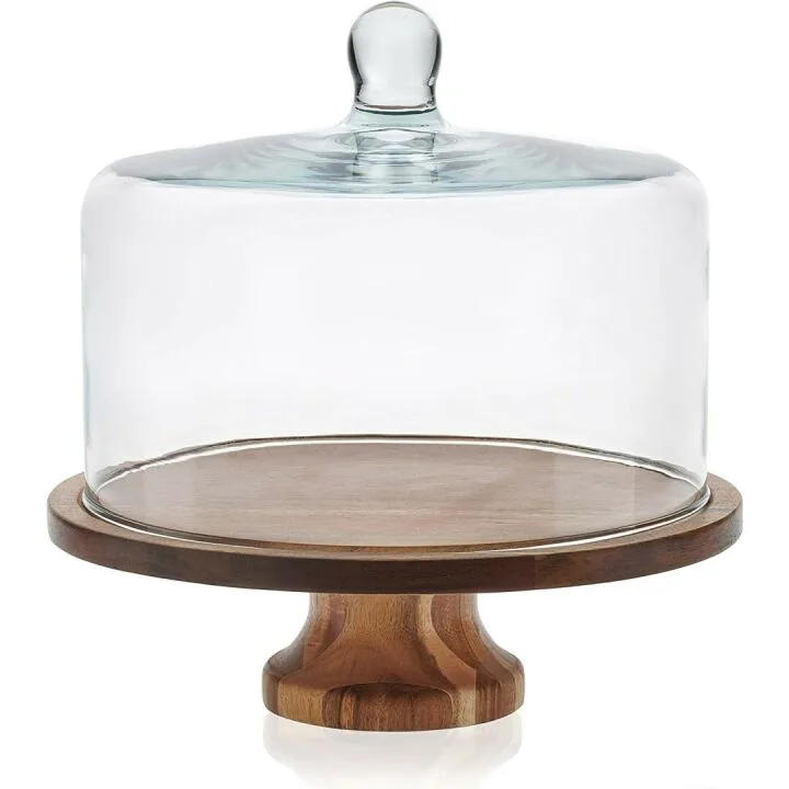 Acaciawood Cake Stand with Glass Dome | Elegant Display