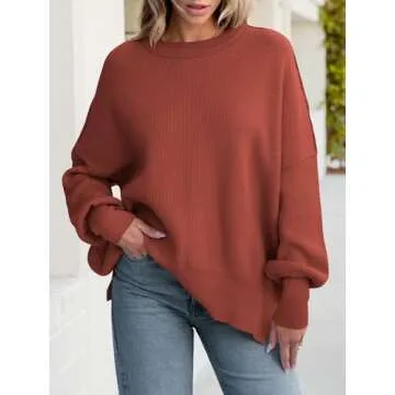 ANRABESS Women Crewneck Batwing Long Sleeve 2024 Fall Oversized Side Slit Ribbed Knit Pullover Sweat...