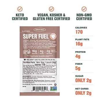 SuperFat Nut Butter Keto Snacks - Macadamia & Almond Nut Butter Fat Bomb Paleo Snack Improves Energy, Metabolism & Brain Function, Vegan, Gluten Free 8 x 1.0 oz (Cacao Coconut)