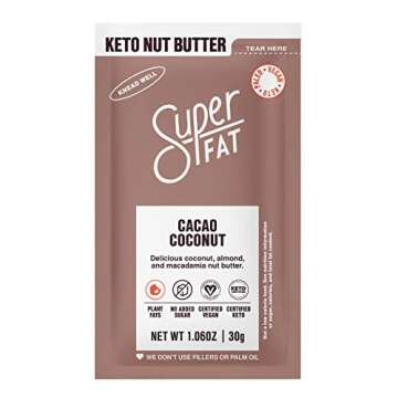 SuperFat Nut Butter Keto Snacks - Macadamia & Almond Nut Butter Fat Bomb Paleo Snack Improves Energy, Metabolism & Brain Function, Vegan, Gluten Free 8 x 1.0 oz (Cacao Coconut)