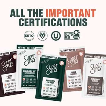 SuperFat Nut Butter Keto Snacks - Macadamia & Almond Nut Butter Fat Bomb Paleo Snack Improves Energy, Metabolism & Brain Function, Vegan, Gluten Free 8 x 1.0 oz (Cacao Coconut)