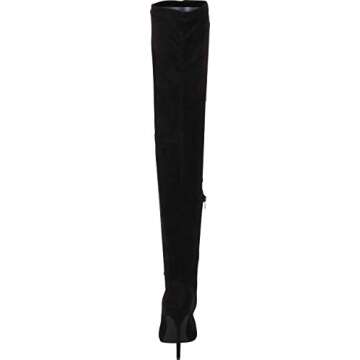 Liliana DB54 Women Suede Pointy Toe Thigh High Single Sole Stiletto Boot,Black,9