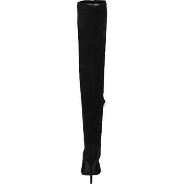 Liliana DB54 Women Suede Pointy Toe Thigh High Single Sole Stiletto Boot,Black,9