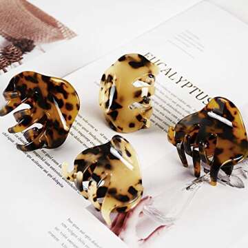 4 Pack 2.1 Inch Hair Claw Clips Tortoise Shell Cellulose Acetate Resin Hair Barrettes Medium French ...