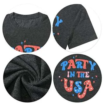 Party in The USA T-Shirt Women 4th of July Independence Day Shirts Funny Patriontic Graphic Short Sleeve Tee Tops Grey