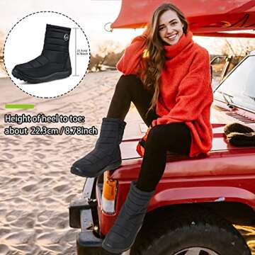 Alicegana Womens Winter Snow Boots - Waterproof, Warm, Stylish Mid Calf Hiking Boots with Zipper