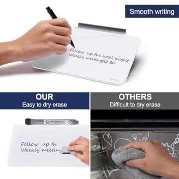 Small Desktop Glass Dry-Erase Whiteboard - 8 X 6 Inches Tabletop Easel Whiteboard with Stand, Desk B...