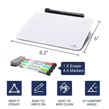 Small Desktop Glass Dry-Erase Whiteboard - 8 X 6 Inches Tabletop Easel Whiteboard with Stand, Desk Board Buddy for Artist, Teacher and Student