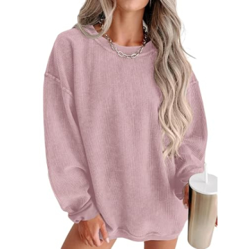 Caracilia Women's Oversized Crewneck Sweatshirt - Pink Large