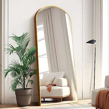 Pexfix Arched Full Length Mirror Full Length Floor Mirror Floor Mirror Full Length Arched Wall Mirror Full Body Wall Mirror Sleek Arched-Top Mirror，Gold,64''×22''