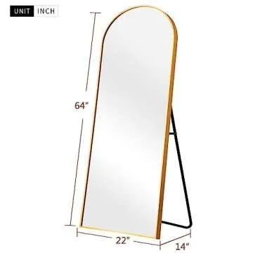 Pexfix Arched Full Length Mirror Full Length Floor Mirror Floor Mirror Full Length Arched Wall Mirror Full Body Wall Mirror Sleek Arched-Top Mirror，Gold,64''×22''