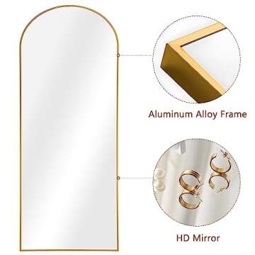 Pexfix Arched Full Length Mirror Full Length Floor Mirror Floor Mirror Full Length Arched Wall Mirror Full Body Wall Mirror Sleek Arched-Top Mirror，Gold,64''×22''