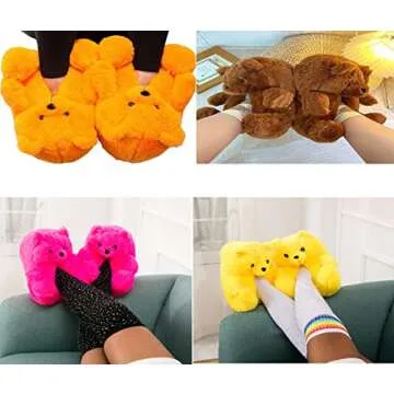 fanala Teddy Bear Slippers women's Plush Animal Slippers Winter Warm Shoes anti-slipper (Green)