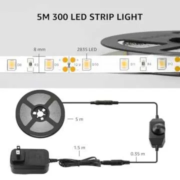 Lepro LED Strip Light White, 16.4ft Dimmable Vanity Lights, 6000K Super Bright LED Tape Lights, 300 LEDs 2835, Strong 3M Adhesive, Suitable for Home, Kitchen, Under Cabinet, Bedroom, Daylight White