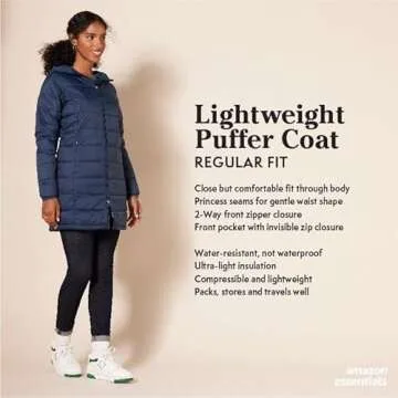 Amazon Essentials Women's Lightweight Full-Zip Water-Resistant Hooded Puffer Coat (Available in Plus...