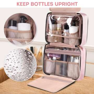 HXLGMD Travel Toiletry Bag for Women, Portable Makeup Cosmetic Bag with Hanging Hook, Travel Essentials 3 in 1 Packing Organizer Travel Bag for Accessories, Shampoo, Full-size Container, Toiletries