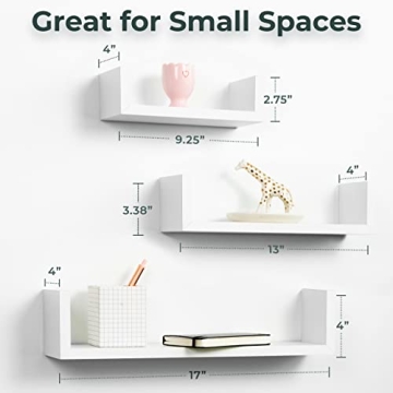 Greenco Floating U Shelves Set of 3 for Stylish Storage