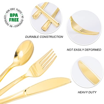 N9R Gold Plastic Cutlery - Elegant 60pcs Set for Parties