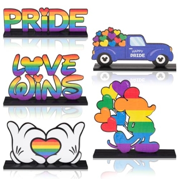 Feuid Gniea 5Pcs LGBT Rainbow Wooden Centerpieces - Celebratory Decor for Pride Month