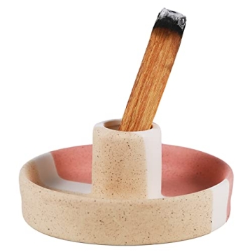 Palo Santo Holder, Ceramic Incense Burner for Palo Santo Stick, Scent Wood Stand and Ash Catcher(Red&Grey)