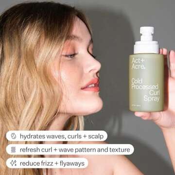 ACT+ ACRE Cold Processed Curl Defining Spray - Nourishing and Hydrating - Lighweight and Moisturizing - Soft & Bouncy Waves - Shape and Shine