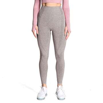 Aoxjox Women's High Waist Workout Gym Vital Seamless Leggings Yoga Pants 24'' (Khaki Grey Marl, Medium)