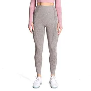 Aoxjox Women's High Waist Workout Gym Vital Seamless Leggings Yoga Pants 24'' (Khaki Grey Marl, Medium)