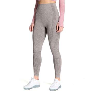 Aoxjox Women's High Waist Workout Gym Vital Seamless Leggings Yoga Pants 24'' (Khaki Grey Marl, Medium)