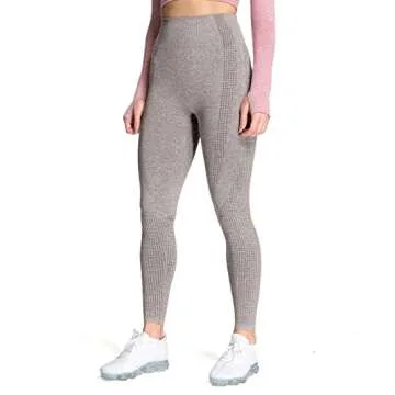Aoxjox Women's High Waist Workout Gym Vital Seamless Leggings Yoga Pants 24'' (Khaki Grey Marl, Medium)