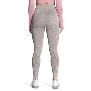Aoxjox Women's High Waist Workout Gym Vital Seamless Leggings Yoga Pants 24'' (Khaki Grey Marl, Medium)