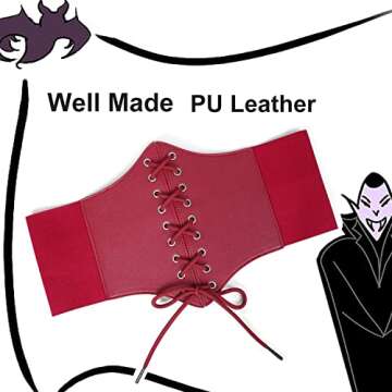 SUOSDEY Costume Belts for Women Wide Elastic Waist Cinch Belts Lace-up Waspie Corset Belts Red Color