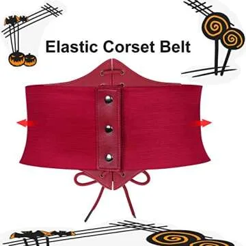 SUOSDEY Costume Belts for Women Wide Elastic Waist Cinch Belts Lace-up Waspie Corset Belts Red Color