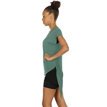 icyzone Open Back Workout Tops for Women - Athletic Activewear T-Shirts Exercise Yoga Shirts(Pack of 2) (L, Wine/Agate Green)