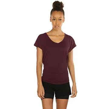 icyzone Open Back Workout Tops for Women - Athletic Activewear T-Shirts Exercise Yoga Shirts(Pack of 2) (L, Wine/Agate Green)