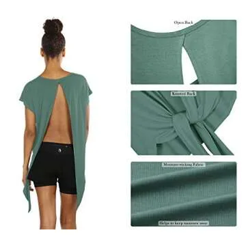 icyzone Open Back Workout Tops for Women - Athletic Activewear T-Shirts Exercise Yoga Shirts(Pack of 2) (L, Wine/Agate Green)