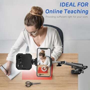 Overhead Phone Mount, Articulating Arm Cell Phone Holder with LED Light, Flexible Phone Stand for Li...