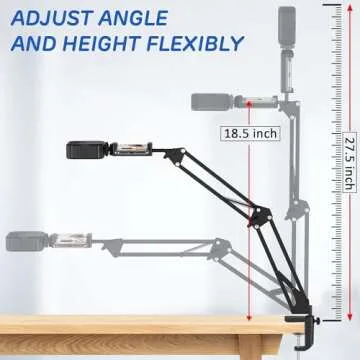 Overhead Phone Mount, Articulating Arm Cell Phone Holder with LED Light, Flexible Phone Stand for Live Streaming, Video Recording, Painting Lighting, Cooking