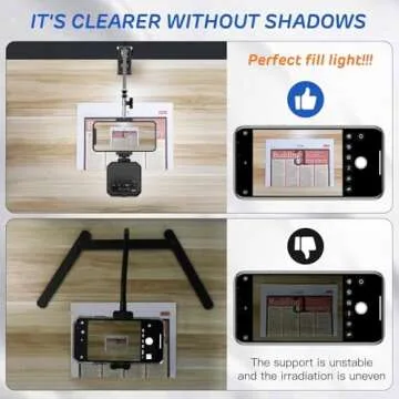 Overhead Phone Mount, Articulating Arm Cell Phone Holder with LED Light, Flexible Phone Stand for Live Streaming, Video Recording, Painting Lighting, Cooking